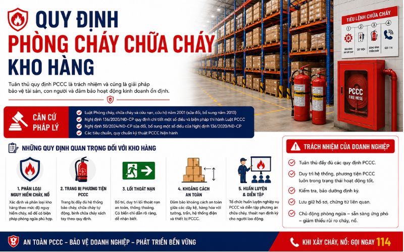 Quy định phòng cháy chữa cháy kho hàng [Cập nhật 2026]