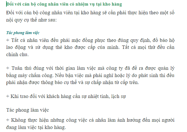 tham khảo các mẫu nội quy kho hàng 4